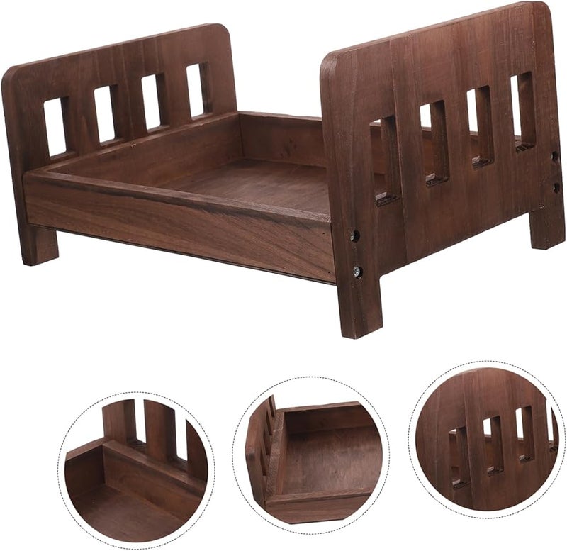 Vintage Wooden Bed Photography Prop For Newborns Compact Sturdy Safe Milestone Photo - Image 4